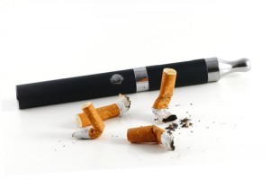 cigarette butts and electric cigarette isolated on white backgro